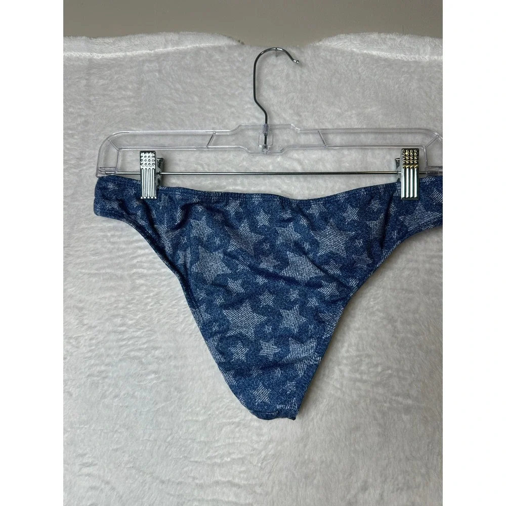 Verdelimon Denim Star Print Bikini Set Tie Shoulder Two Piece Blue Size M